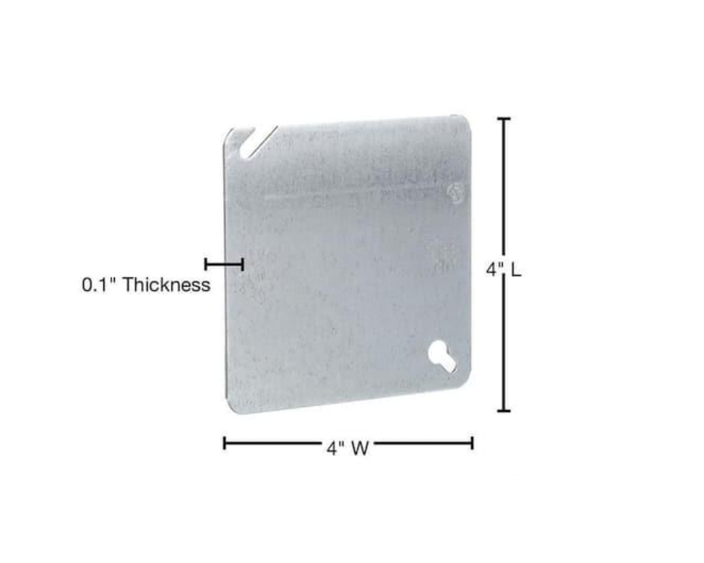 Square Box Cover, 4 Inch Square, Pre-Galvanized Steel, Flat and Blank