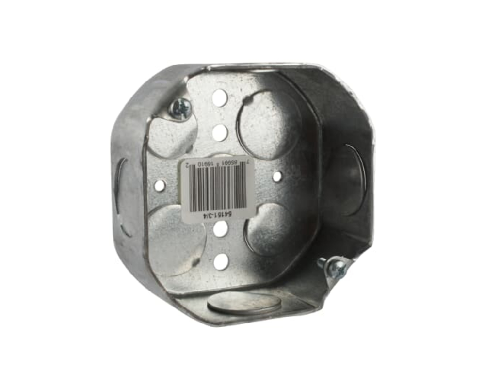 4 INCH - OCTAGON BOX STEEL 15.8 CUBIC INCHES 3/4- INCH KNOCKOUTS.
