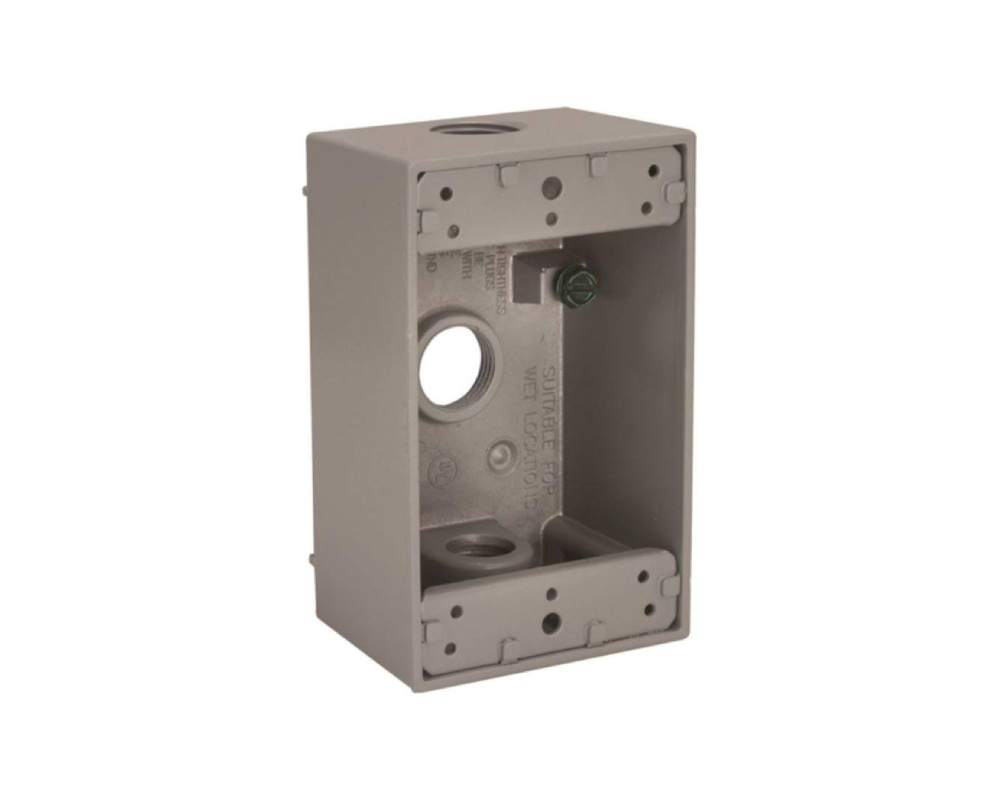1-Gang Weatherproof Box, Five 1/2 in. Threaded Outlets, Gray