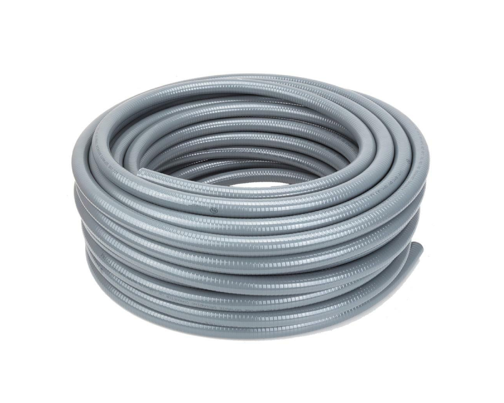 1" Extra-Flexible Liquid-Tight Steel Conduit, 100 FT Coil, Gray PVC Jacket