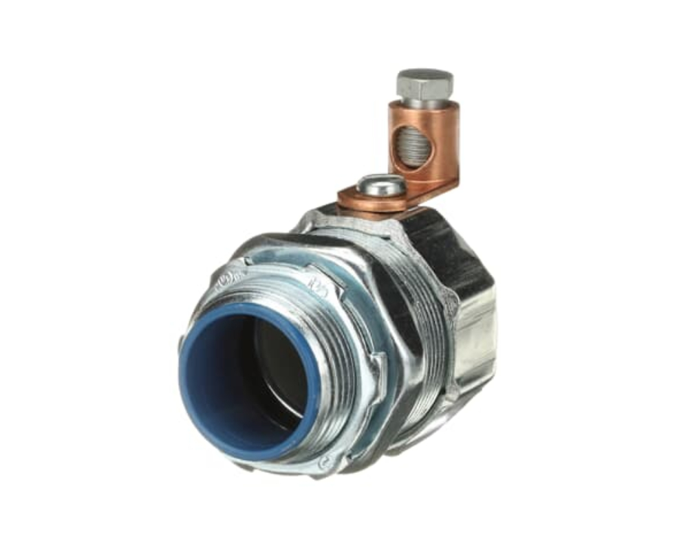 1 1/4 INSULATED GROUNDING LIQUID TIGHT STRAIGHT STEEL CONNECTOR.