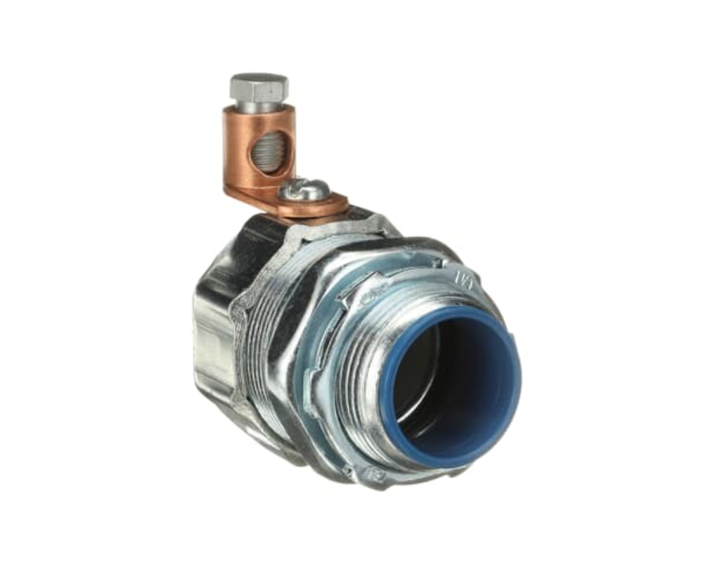 1 1/4 INSULATED GROUNDING LIQUID TIGHT STRAIGHT STEEL CONNECTOR.
