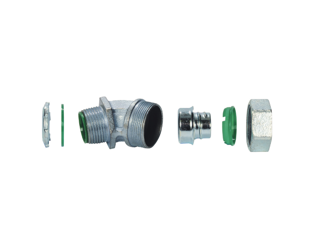 1" 45° Malleable Iron Liquid Tight Connector, Insulated Throat.