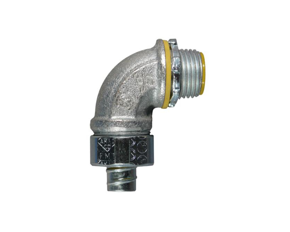 1" inch, 90°degree Liquid Tight Connector, Malleable Iron, Insulated Throat.