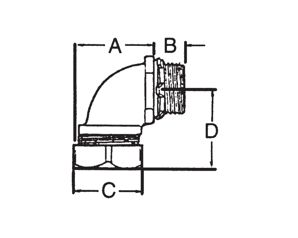 1" inch, 90°degree Liquid Tight Connector, Malleable Iron, Insulated Throat.