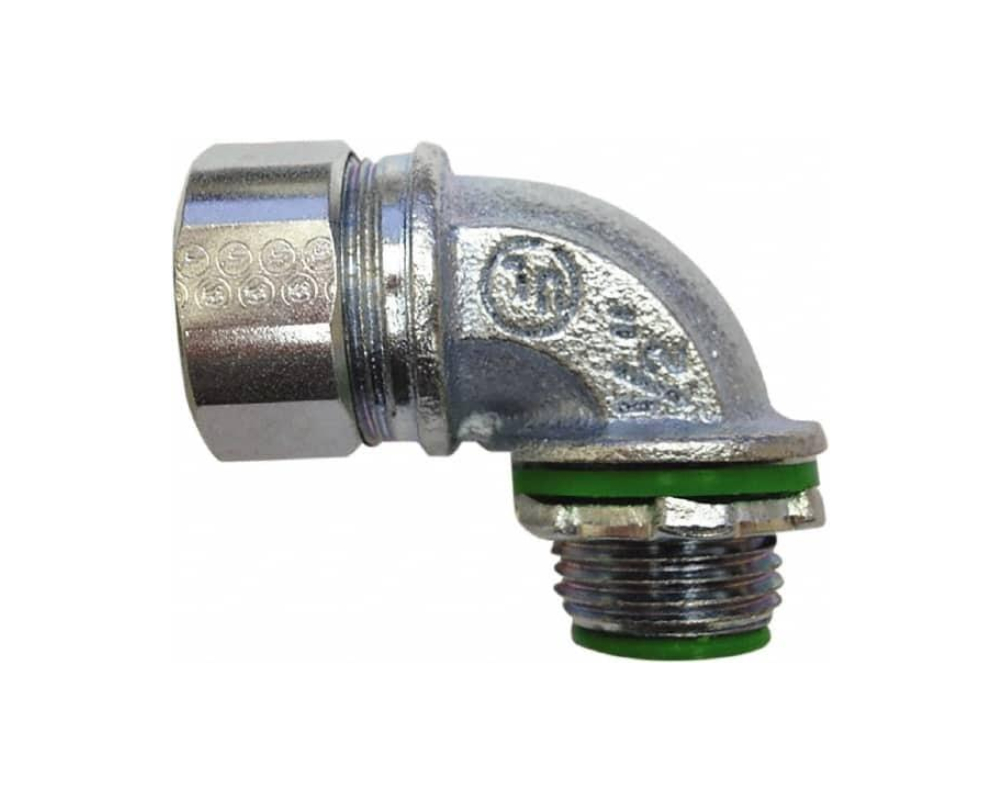 1-1/2" INCH 90° DEGREE Liquid Tight Connector, Malleable Iron, Insulated Throat