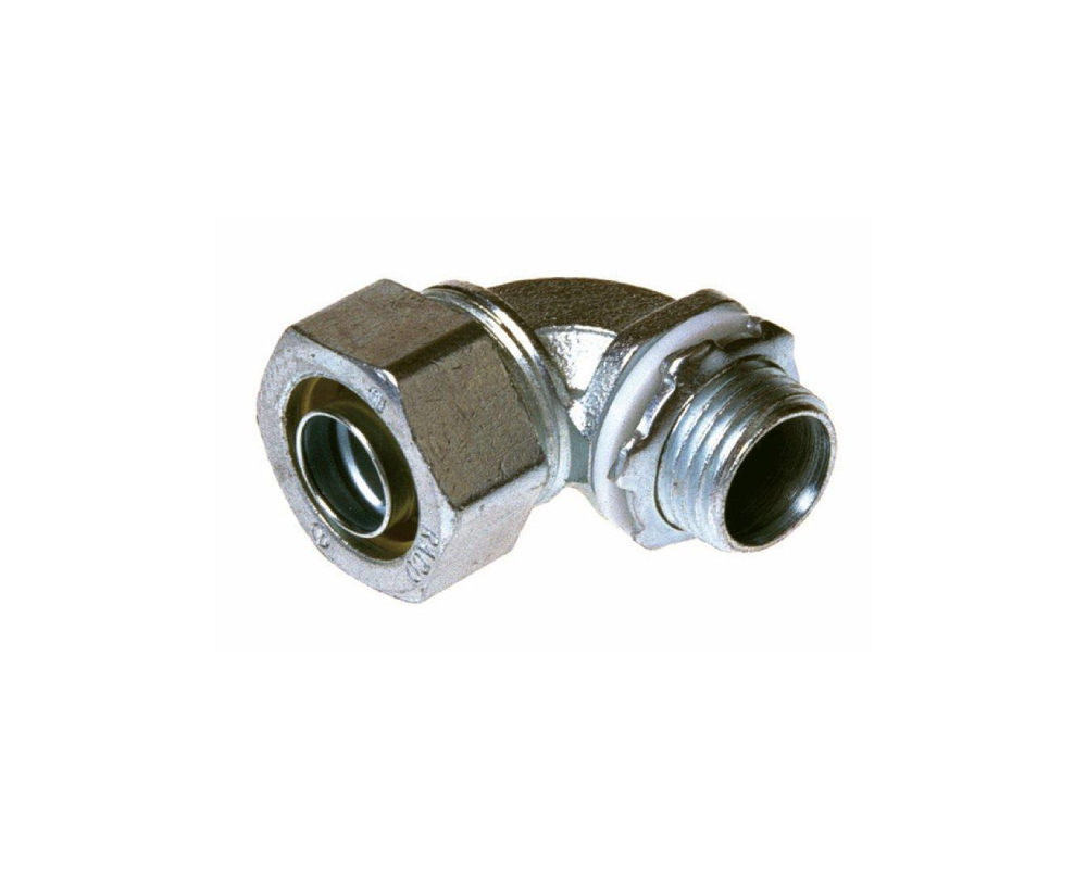 3/4" 90° Liquid Tight Connector, Malleable Iron, Insulated Throat