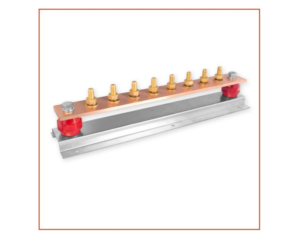 8Way earth bar ,tin plated w/o disconnecting link Length 500MM X Width 90MM X Height 62MM with plastic base Equivalent to Furse# LK245-8-T