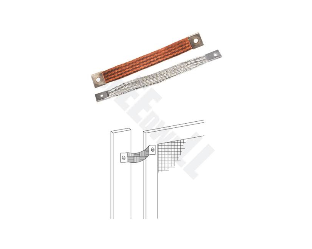Flexible flat copper braid bond 30X5MMX400MM long with 11mm dia hole suitable for 75MM2